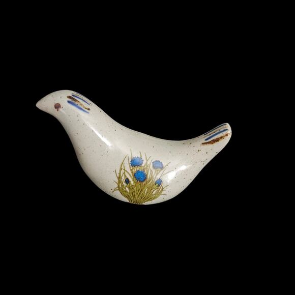 Vintage Ceramic Bird Salt Pepper Shakers Blue Floral Speckled Pottery Set - Picture 3 of 10